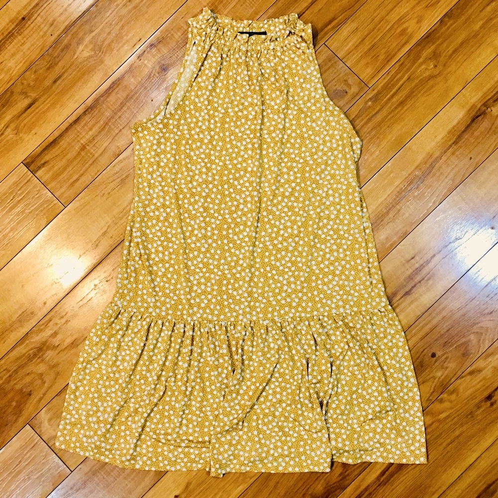 Banana Republic mustard yellow white flower floral swing dress medium
